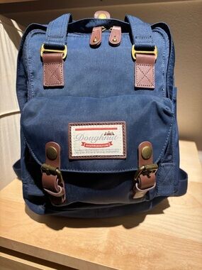 Doughnut Macaroon Mini Backpack, Dark Blue & Tan